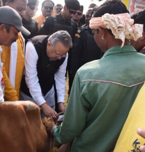 विधानसभा अध्यक्ष डॉ. रमन सिंह ने गौ संरक्षण के लिए मवेशियों के गले एवं सींग में लगाई रेडियम पट्टी…