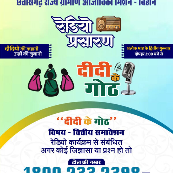रायपुर : वित्तीय समावेशन पर आधारित ‘दीदी के गोठ’ का छठवां एपिसोड 08 जनवरी को होगा प्रसारित…